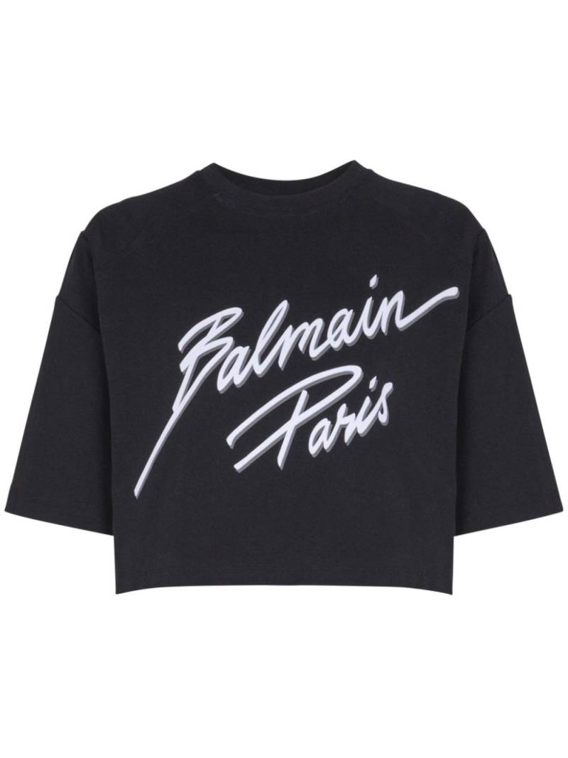 Balmain logo-flocked cropped T-shirt - Black von Balmain