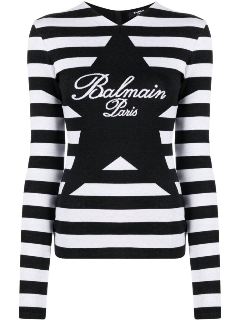 Balmain logo intarsia-knit striped cotton top - Black von Balmain