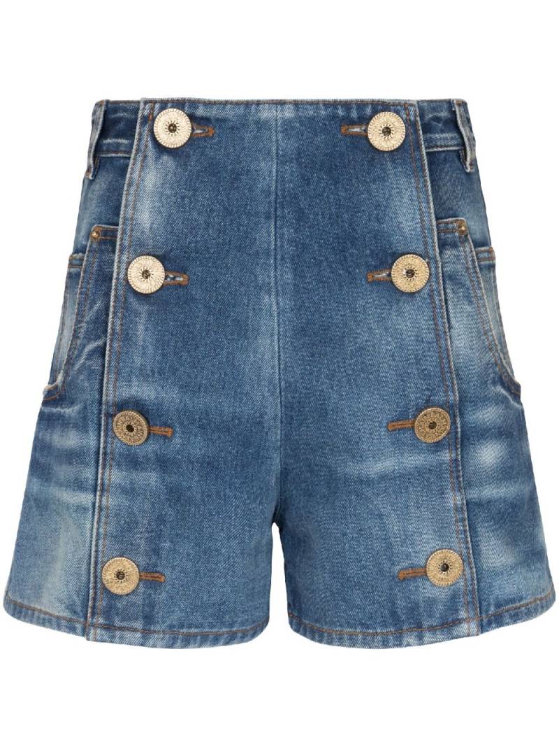 Balmain logo-patch cotton shorts - Blue von Balmain