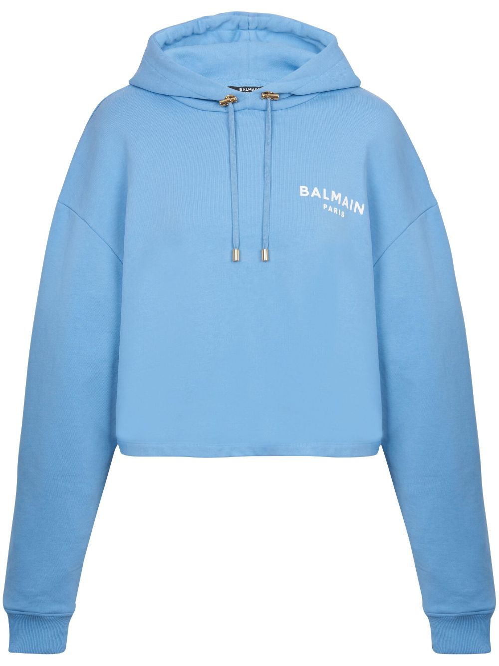 Balmain logo-flocked cropped hoodie - Blue von Balmain