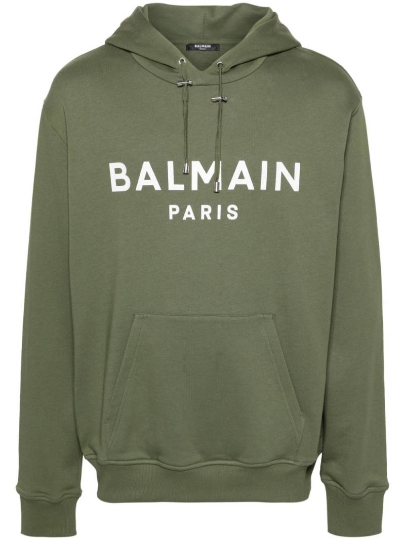 Balmain logo-print cotton hoodie - Green von Balmain