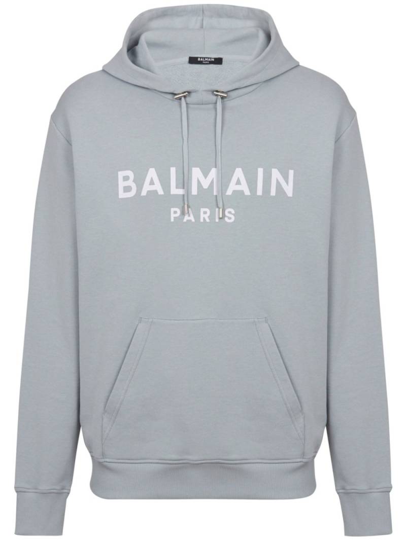 Balmain logo-print cotton hoodie - Grey von Balmain