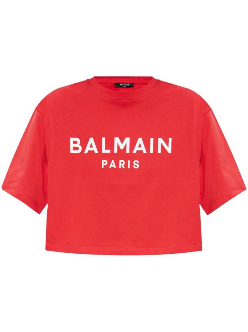 Balmain logo-print cropped T-shirt - Red von Balmain