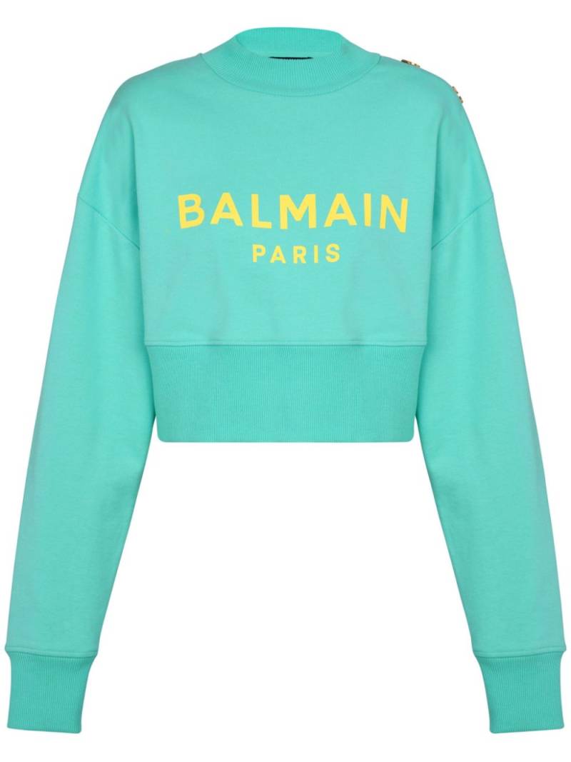 Balmain logo-print cropped sweatshirt - Blue von Balmain