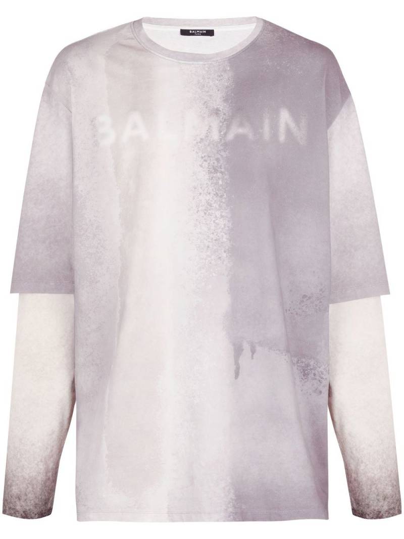 Balmain logo-print organic cotton T-shirt - Grey von Balmain