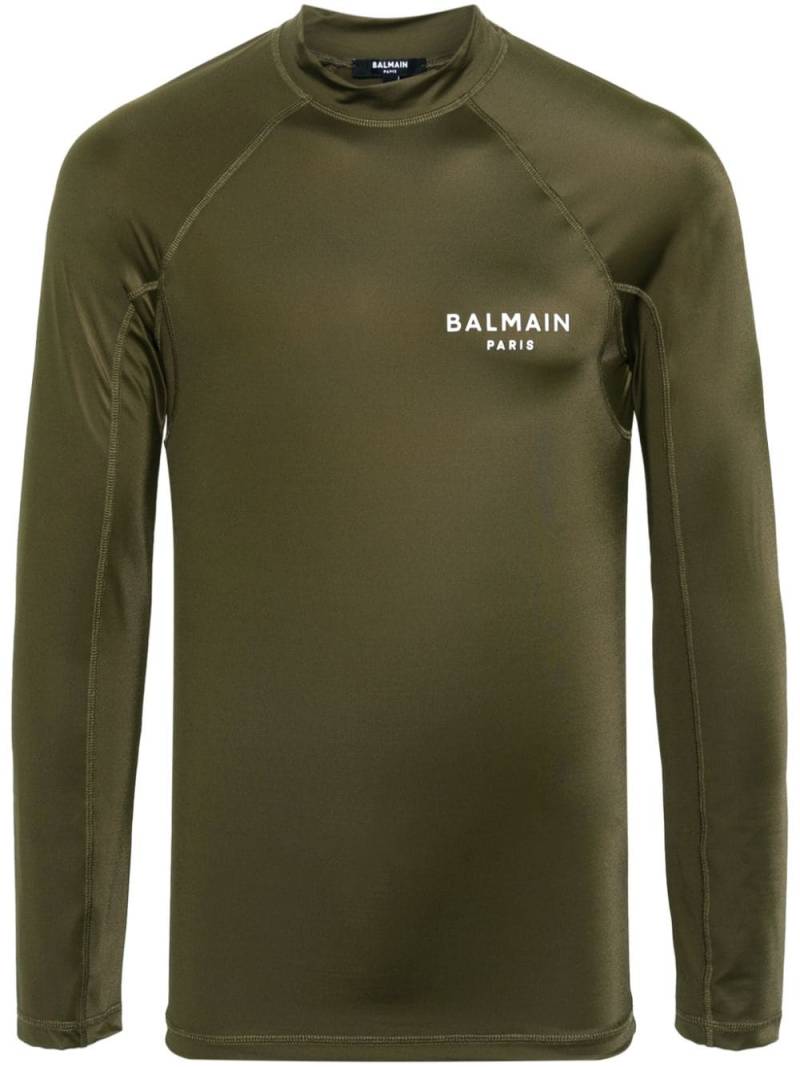 Balmain logo-print long-sleeve T-shirt - Green von Balmain