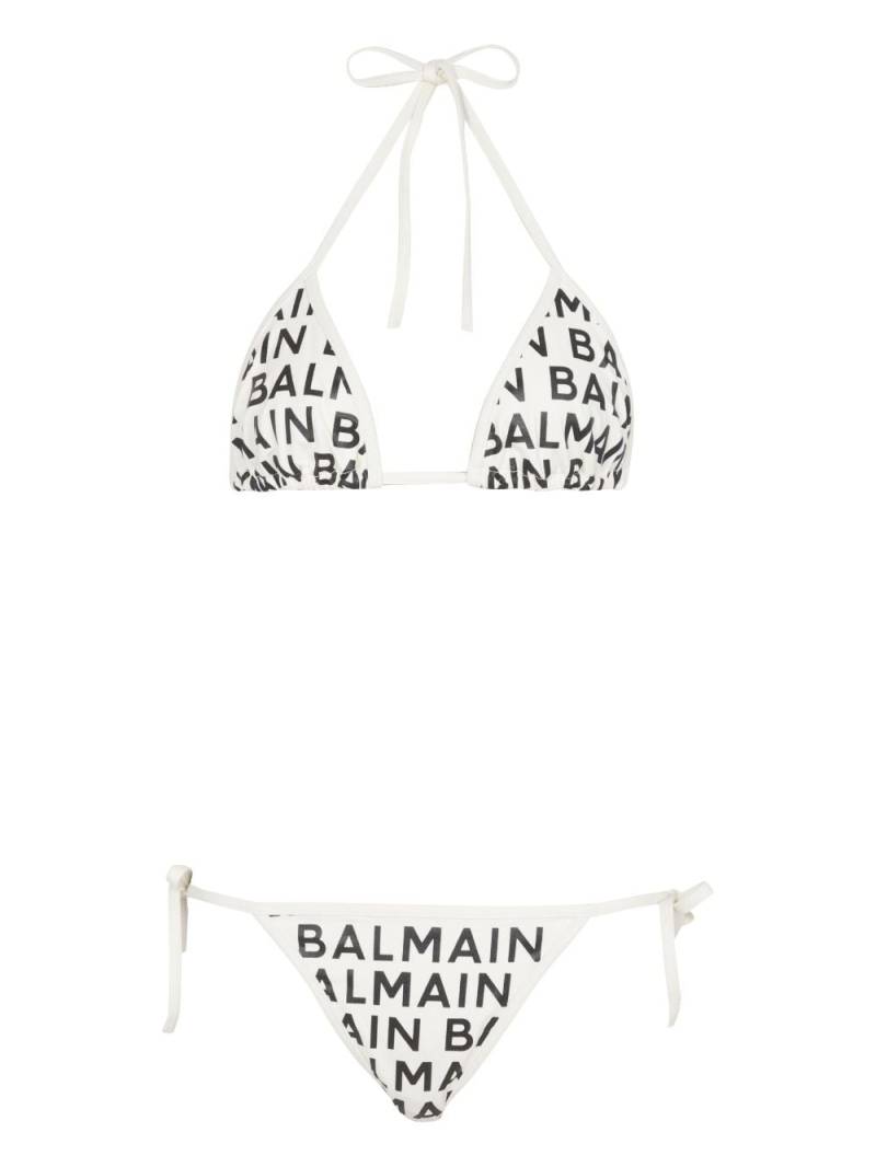 Balmain logo-print triangle bikini set - White von Balmain