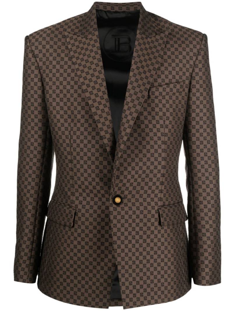 Balmain monogram-jacquard single-breasted blazer - Brown von Balmain