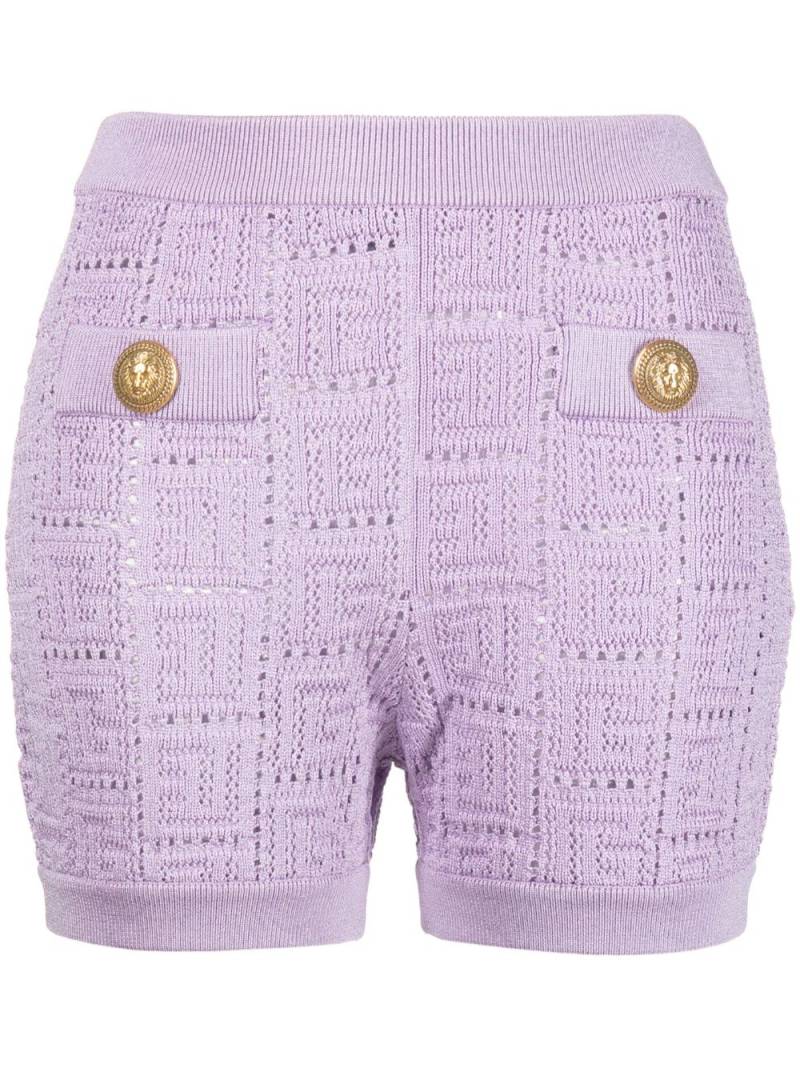 Balmain monogram mesh knitted shorts - Purple von Balmain