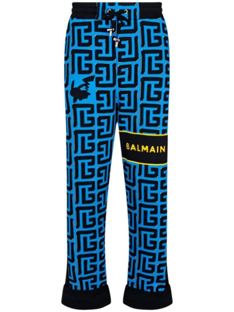 Balmain x Pokemon monogram-print cotton track pants - Blue von Balmain