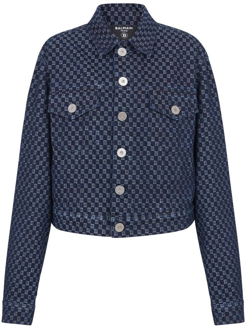 Balmain monogram-print denim jacket - Blue von Balmain