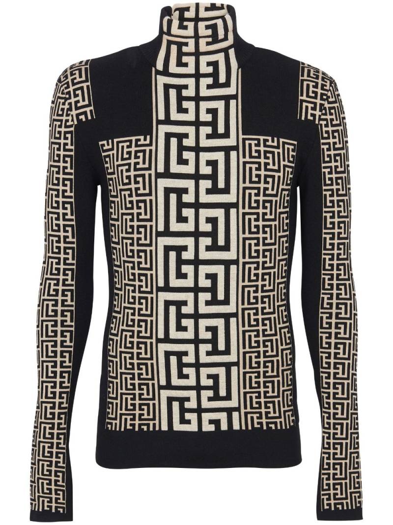 Balmain monogram-print high-neck jumper - Black von Balmain