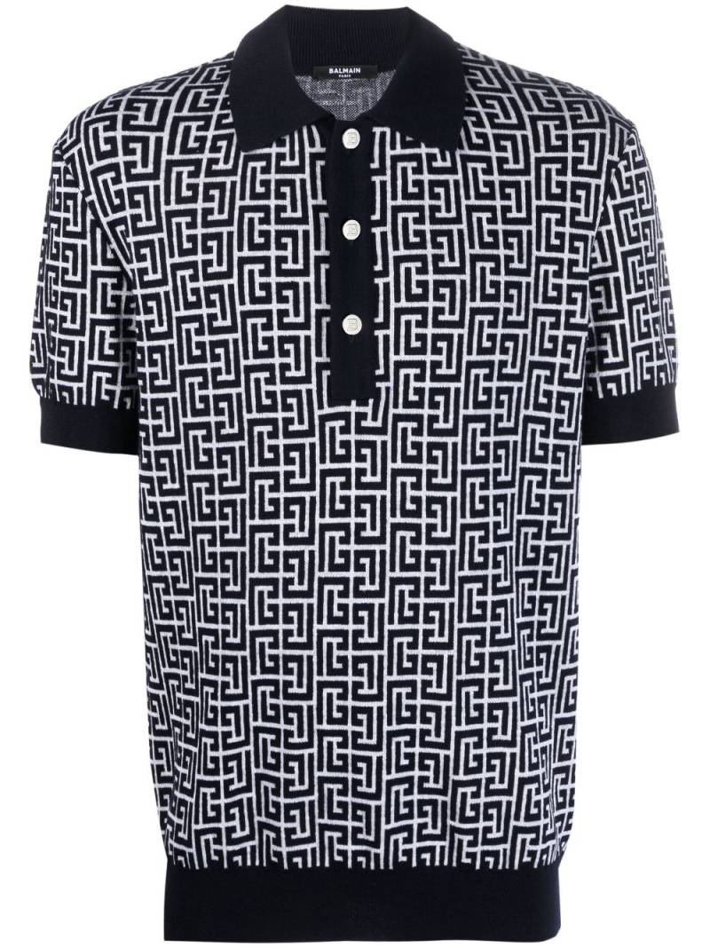 Balmain monogram-print polo shirt - Blue von Balmain