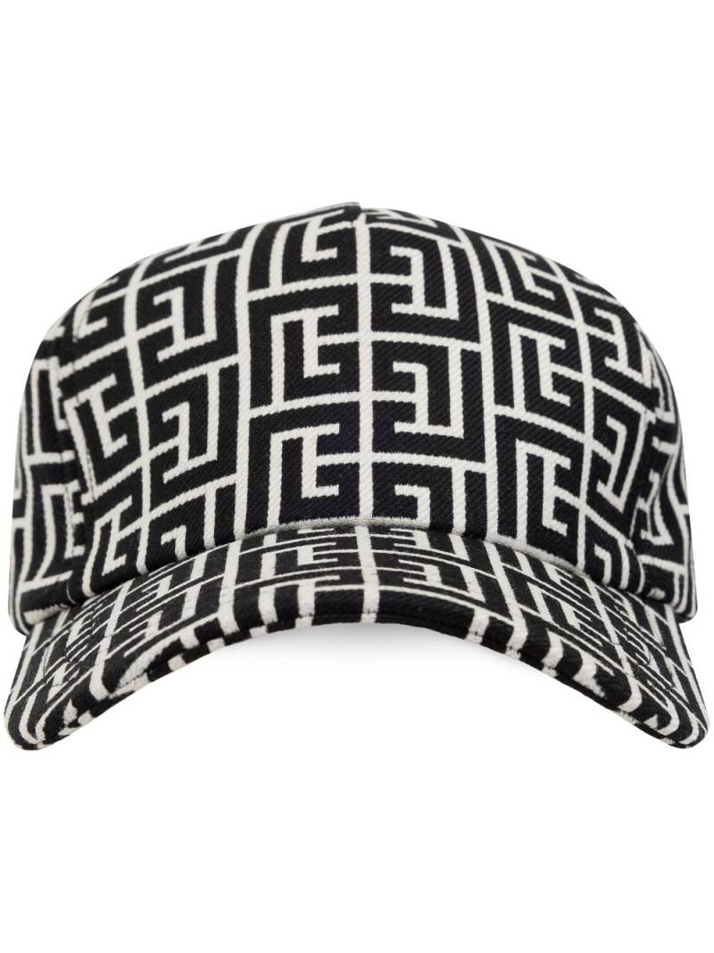 Balmain monogram-print virgin-wool baseball cap - Black von Balmain