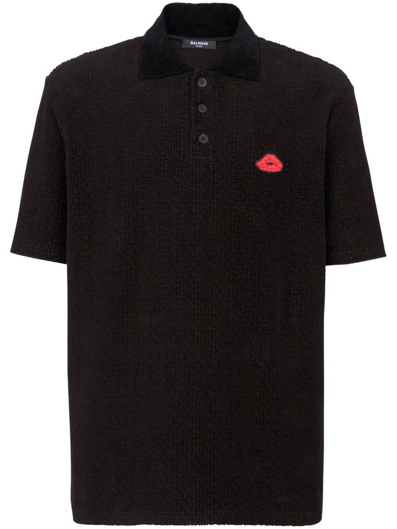 Balmain monogram velvet cotton polo shirt - Black von Balmain