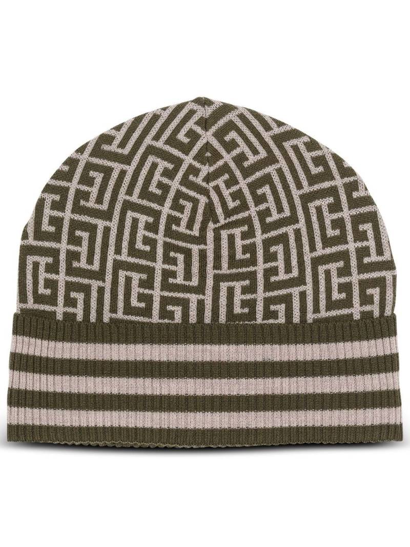 Balmain monogram wool beanie - Green von Balmain