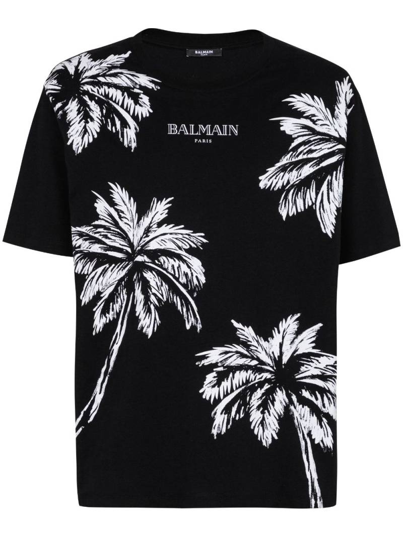 Balmain palm tree-print cotton T-shirt - Black von Balmain