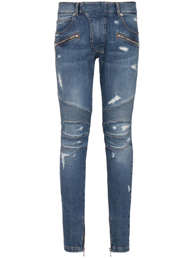 Balmain panelled distressed skinny jeans - Blue von Balmain