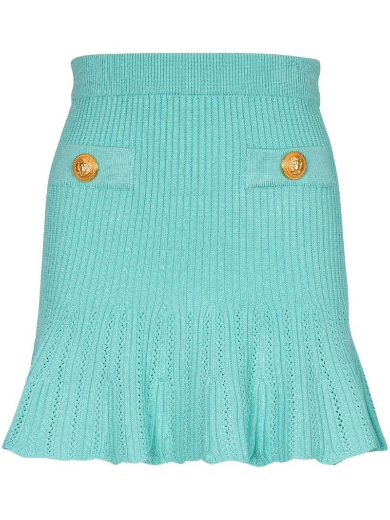 Balmain peplum-hem knitted mini skirt - Blue von Balmain