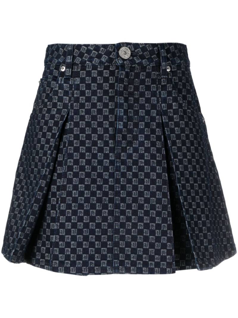 Balmain pleated monogram-jacquard denim miniskirt - Blue von Balmain