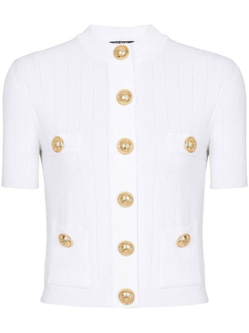 Balmain pointelle-knit short-sleeved cardigan - White von Balmain