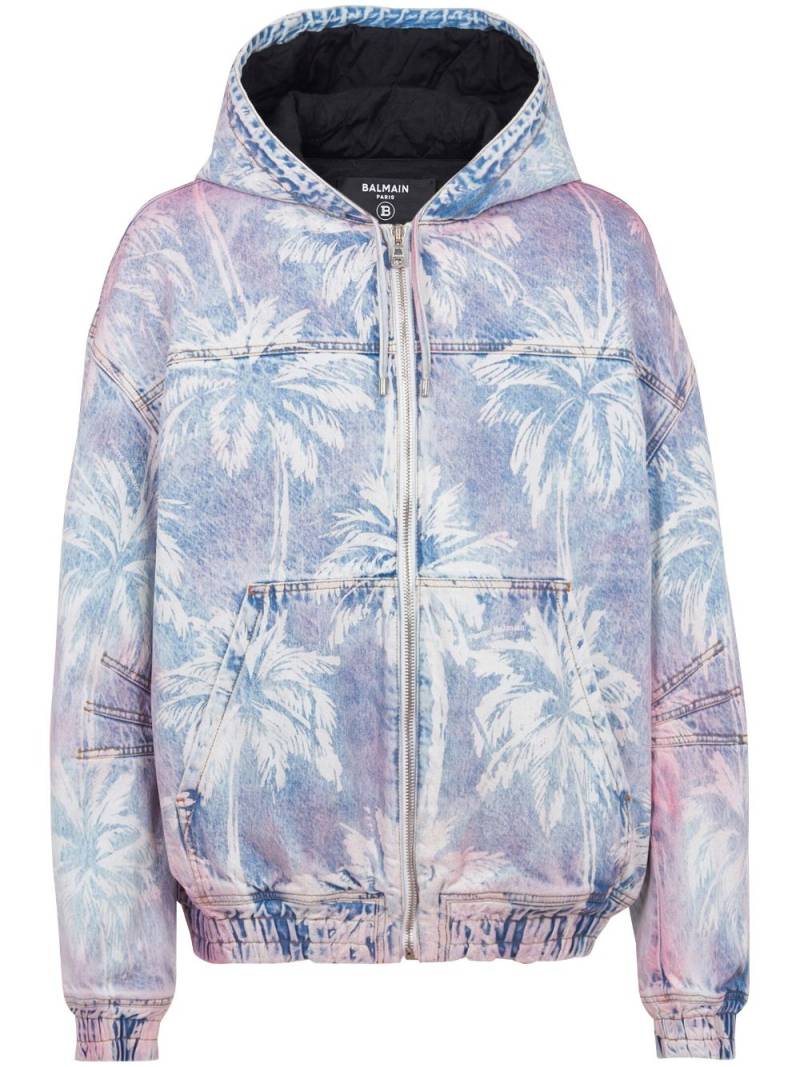 Balmain printed denim bomber jacket - Blue von Balmain