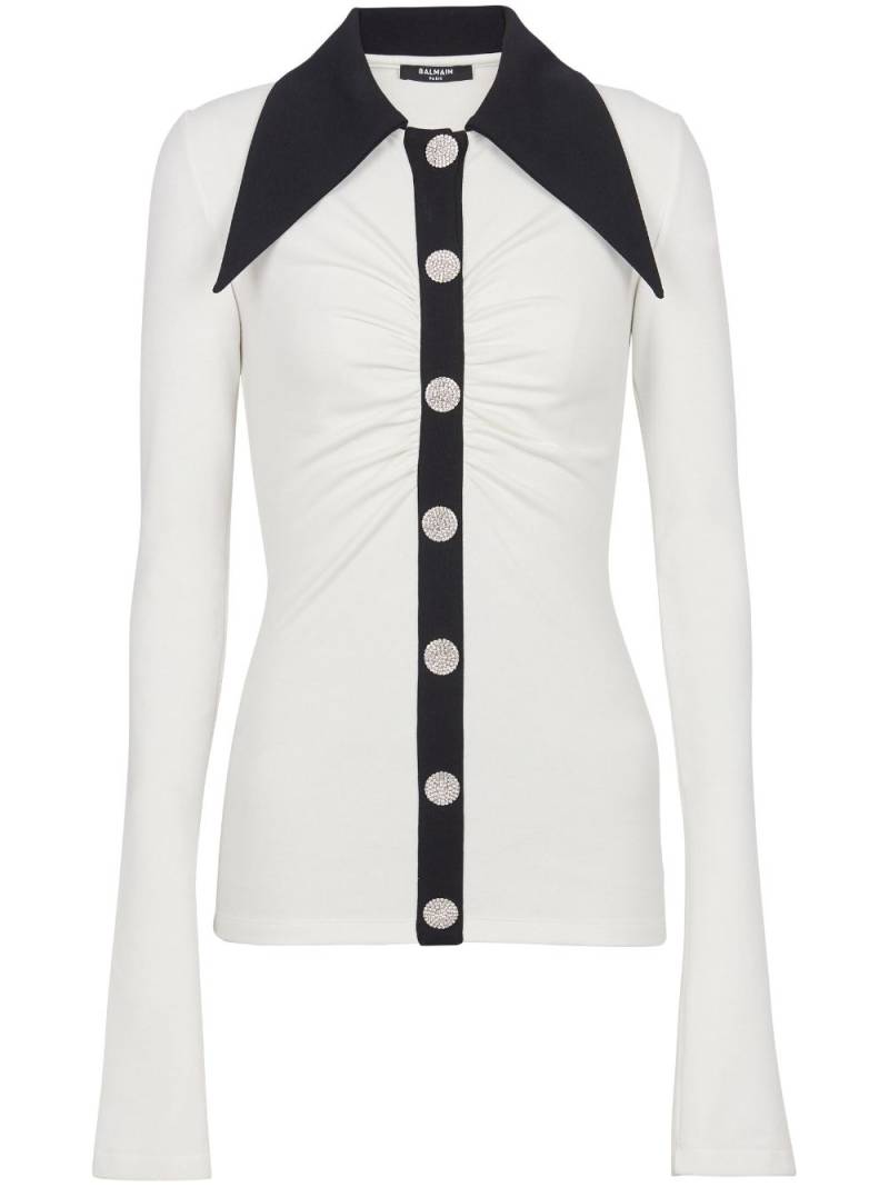 Balmain rhinestone-button long-sleeve shirt - White von Balmain