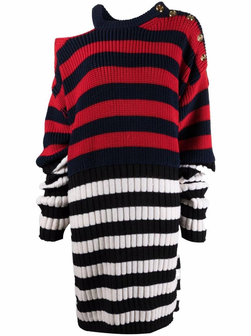 Balmain ribbed-knit striped dress - Red von Balmain