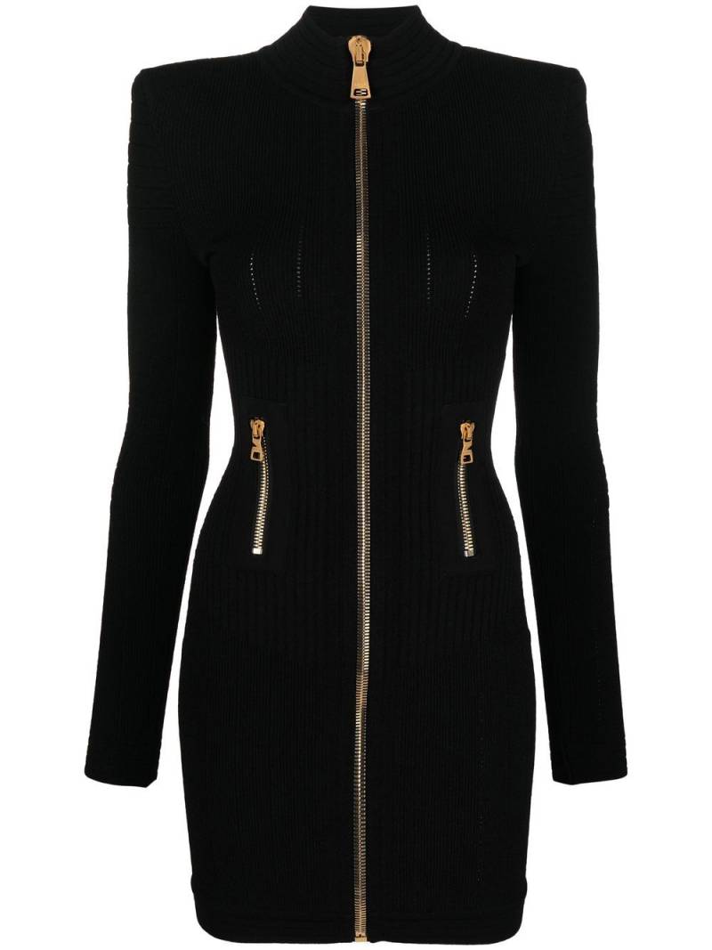 Balmain ribbed zip-up dress - Black von Balmain