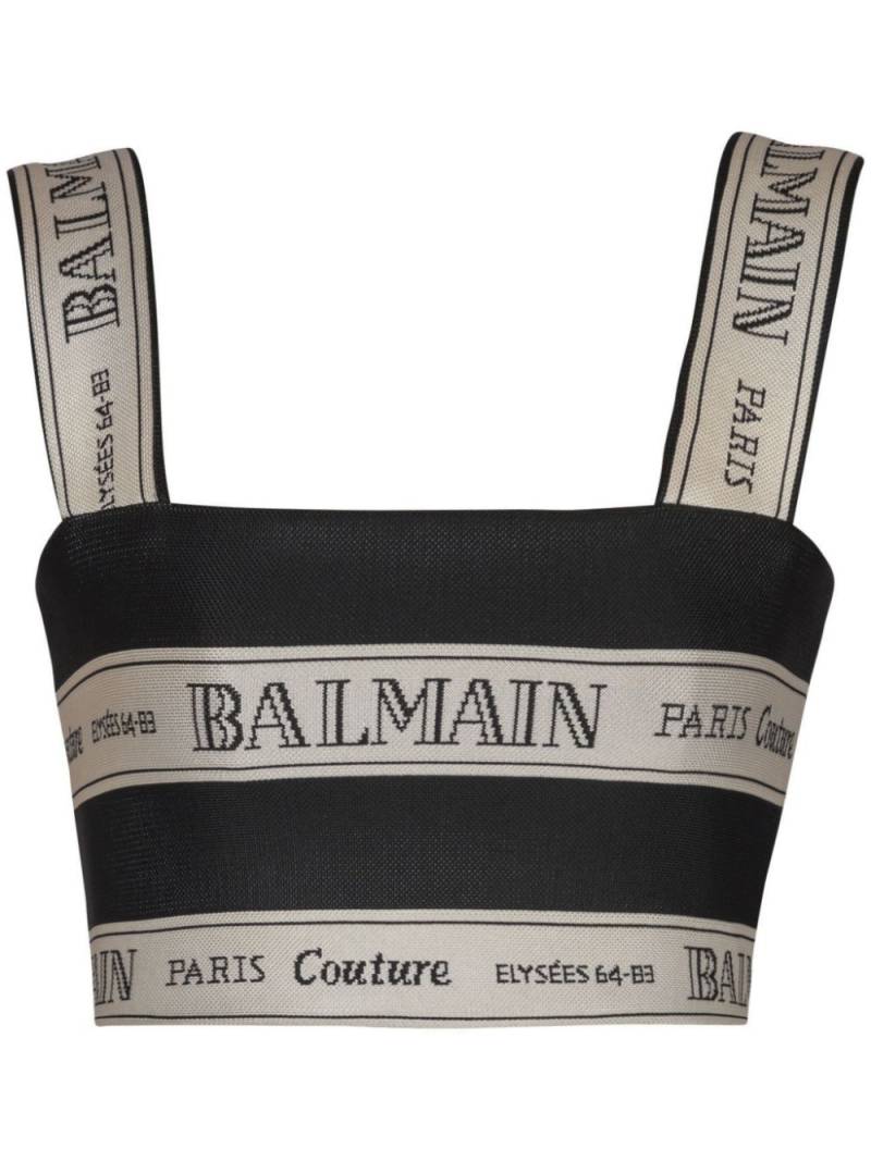 Balmain ribbon-jacquard crop top - Black von Balmain