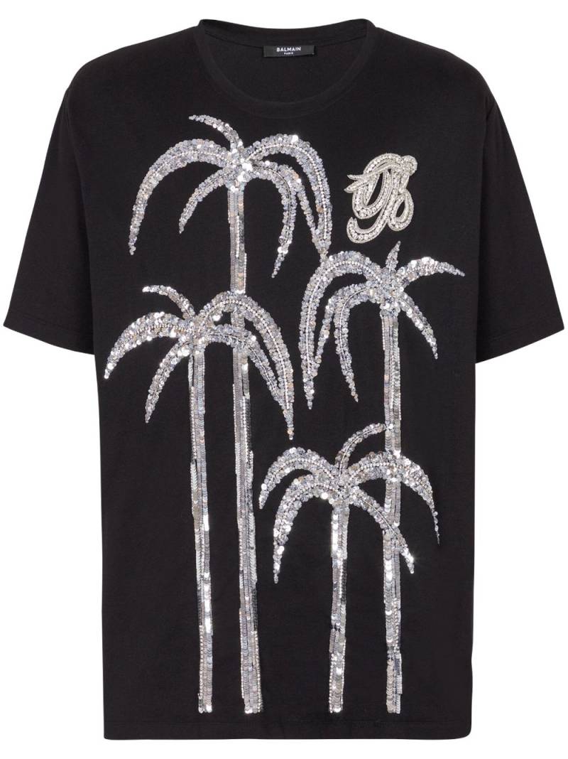 Balmain sequin-embellished cotton T-shirt - Black von Balmain