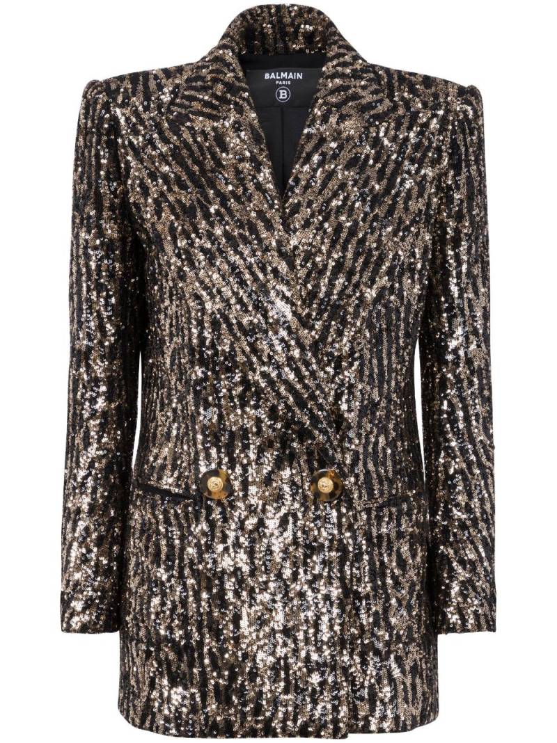 Balmain sequin-embellished double-breasted jacket - Brown von Balmain