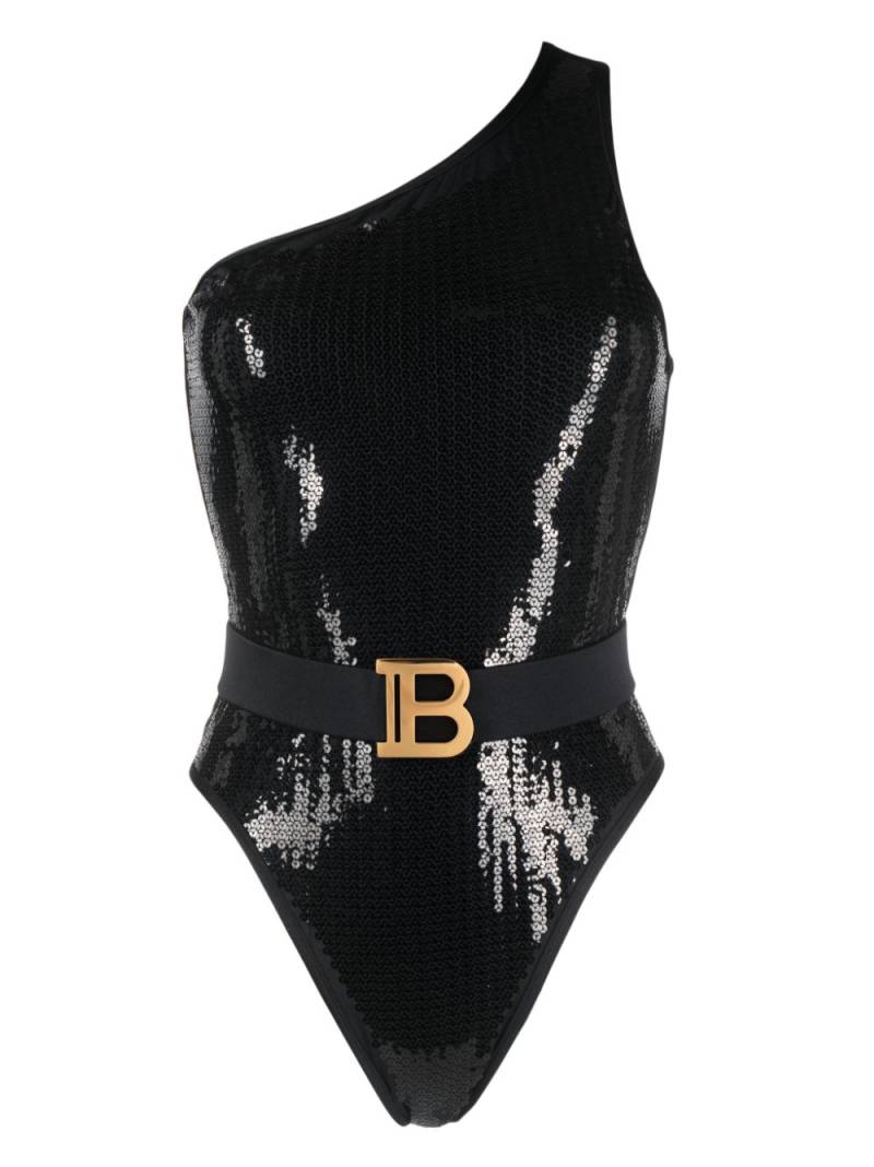 Balmain sequined one-shoulder swimsuit - Black von Balmain