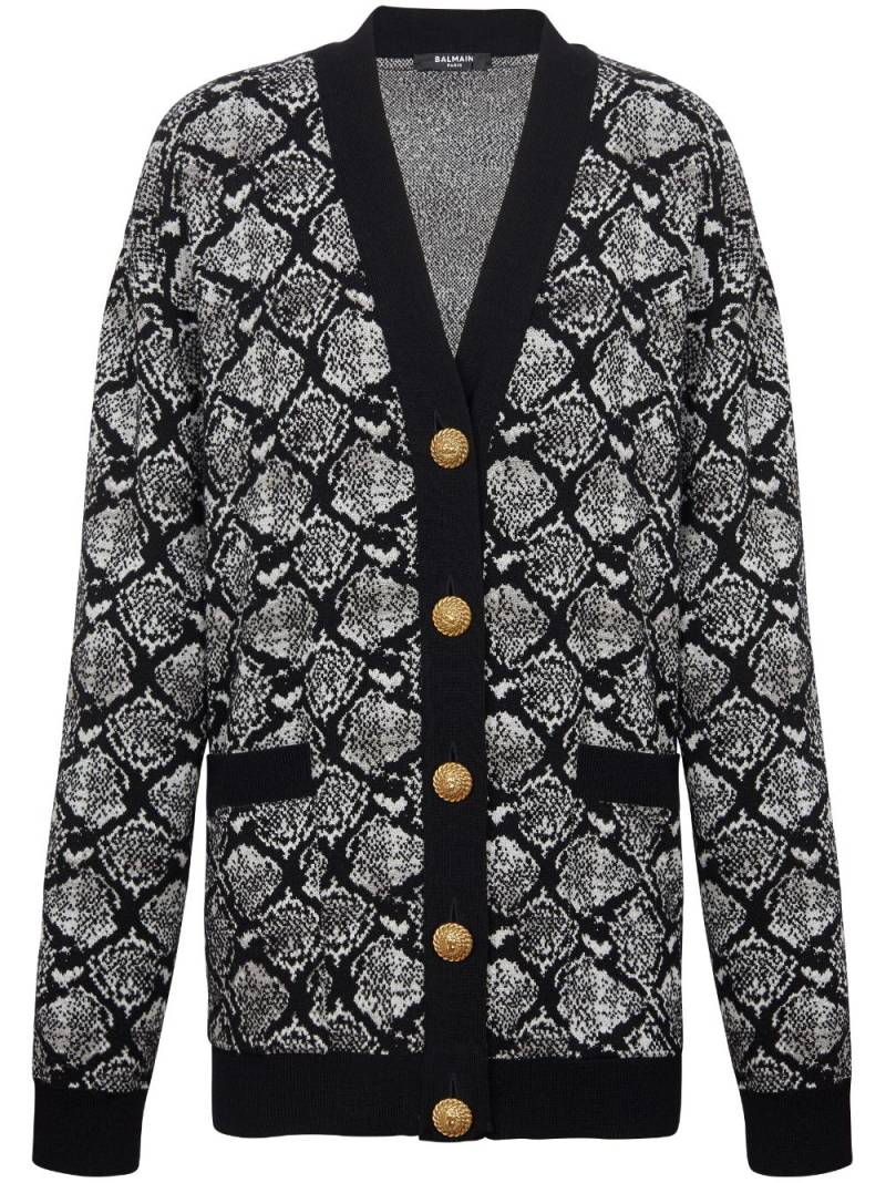 Balmain snakeskin-effect jacquard knitted cardigan - Black von Balmain