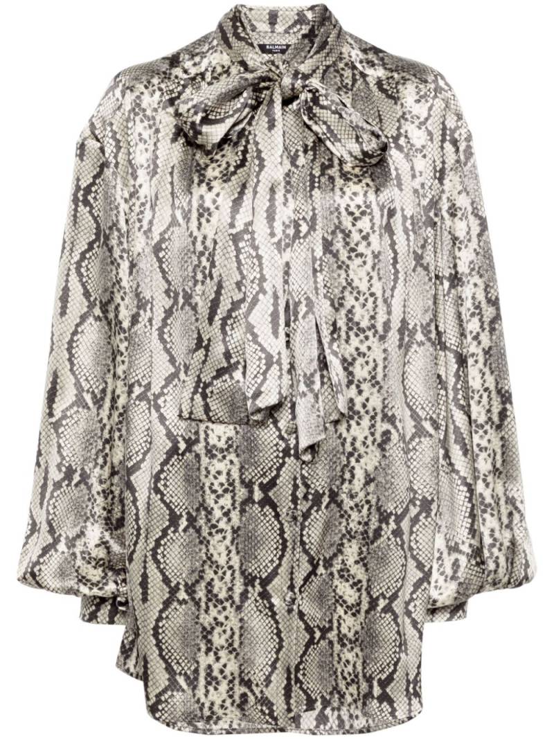 Balmain snakeskin-print silk blouse - Grey von Balmain