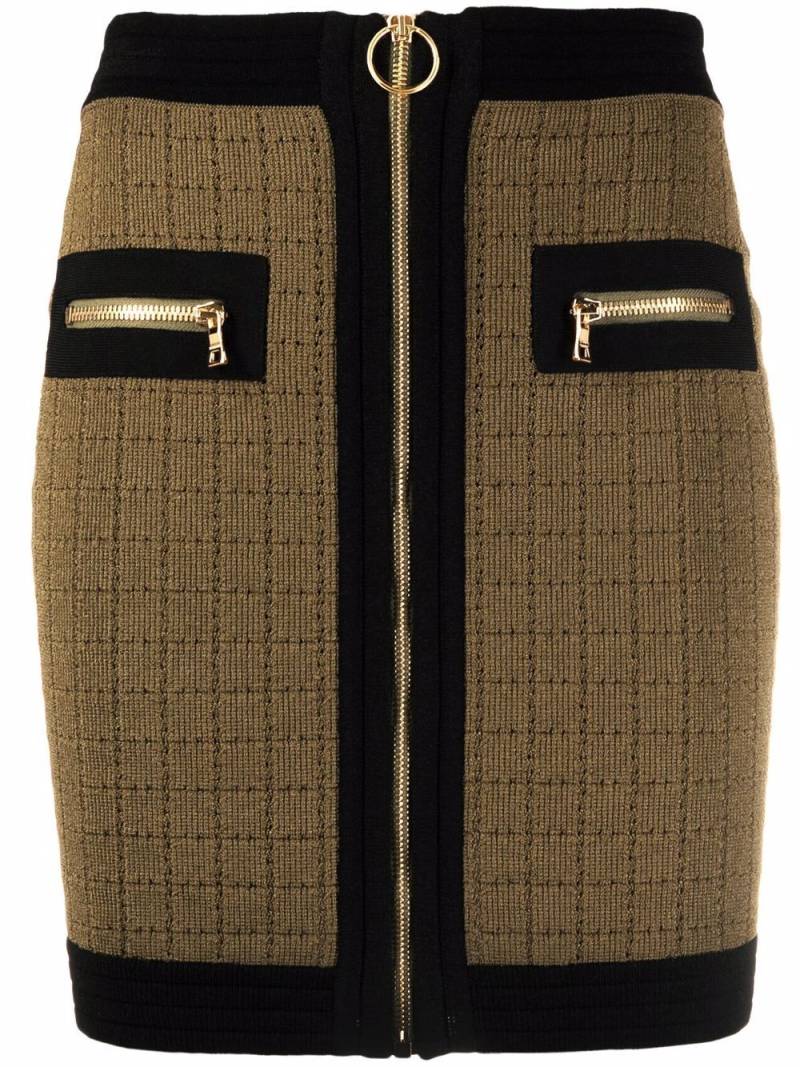 Balmain square-knit zip-front fitted skirt - Green von Balmain