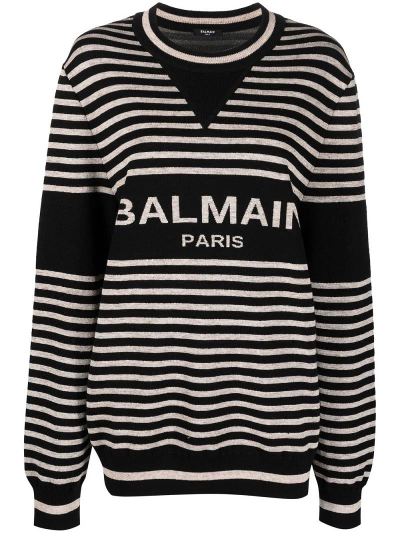 Balmain striped intarsia logo jumper - Black von Balmain