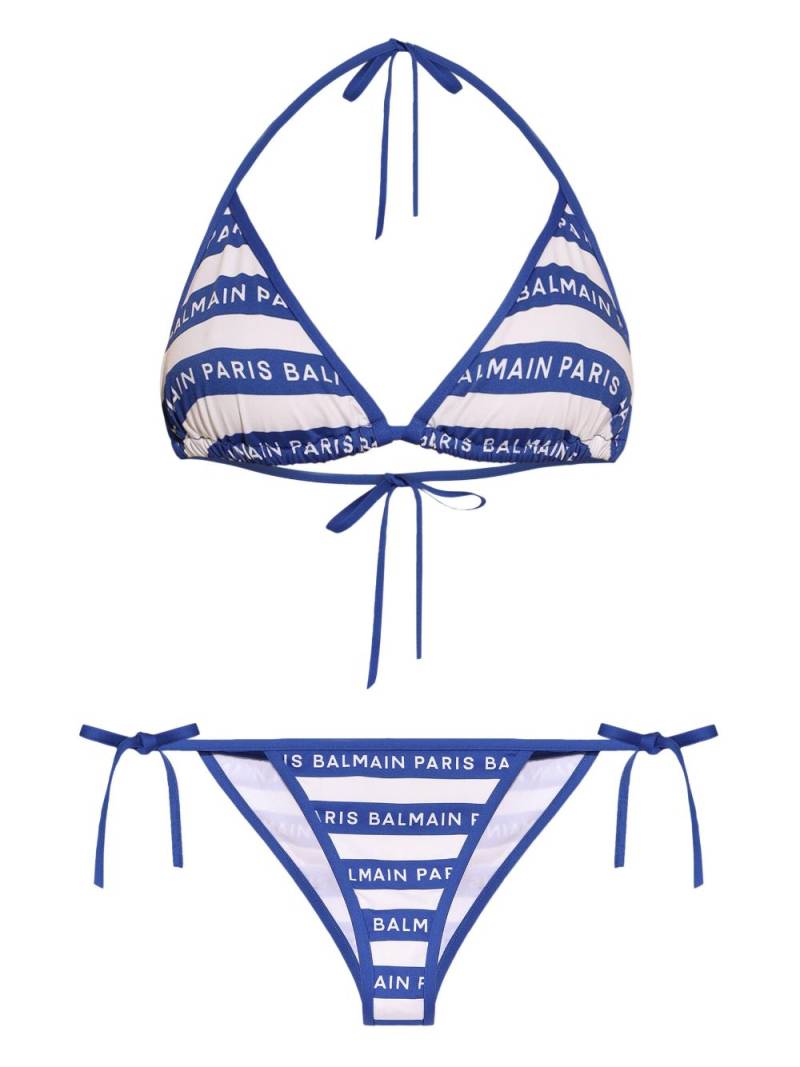 Balmain striped logo-print bikini - Blue von Balmain