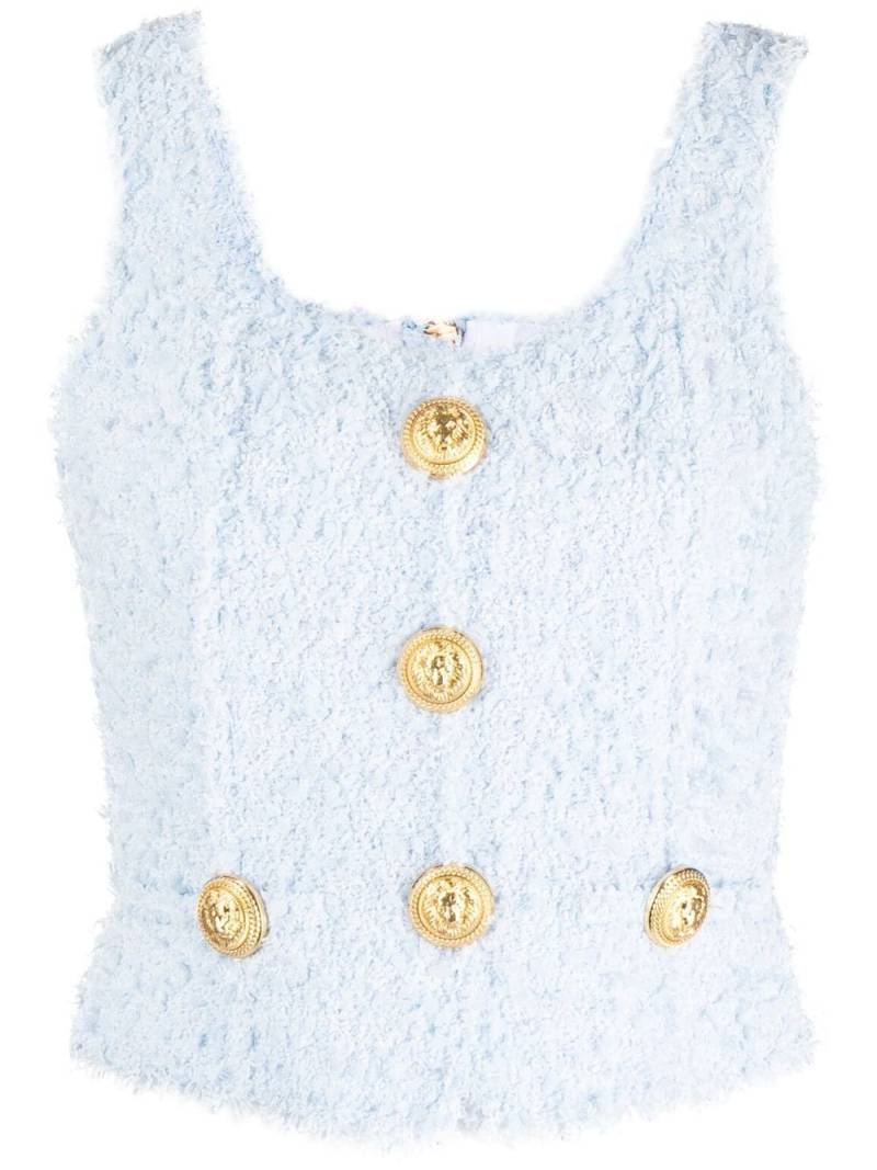 Balmain tweed button-detail top - Blue von Balmain