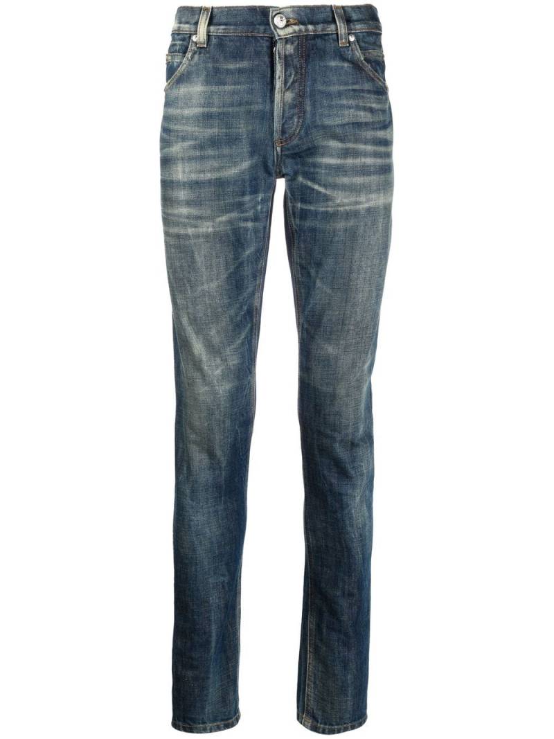 Balmain whiskering-effect slim denim jeans - Blue von Balmain