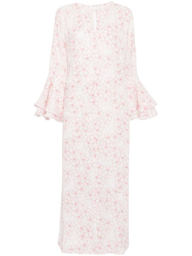 Bambah Red Daisy Ruffle Kaftan - White von Bambah