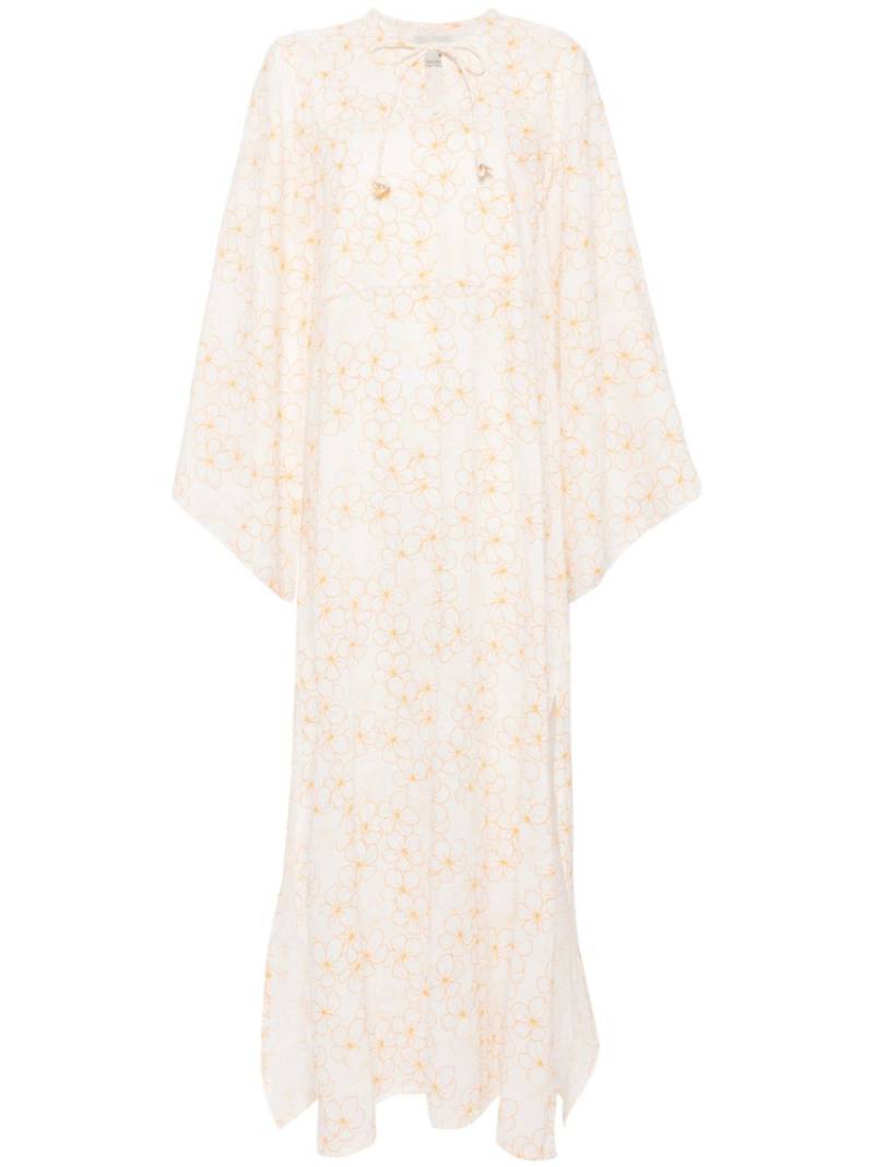 Bambah Yellow Daisy Moza Kaftan - White von Bambah