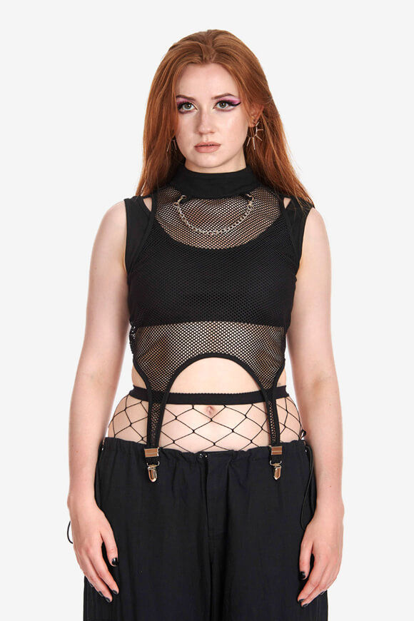 Banned Crop Netz Top | Black | Damen  | L von Banned