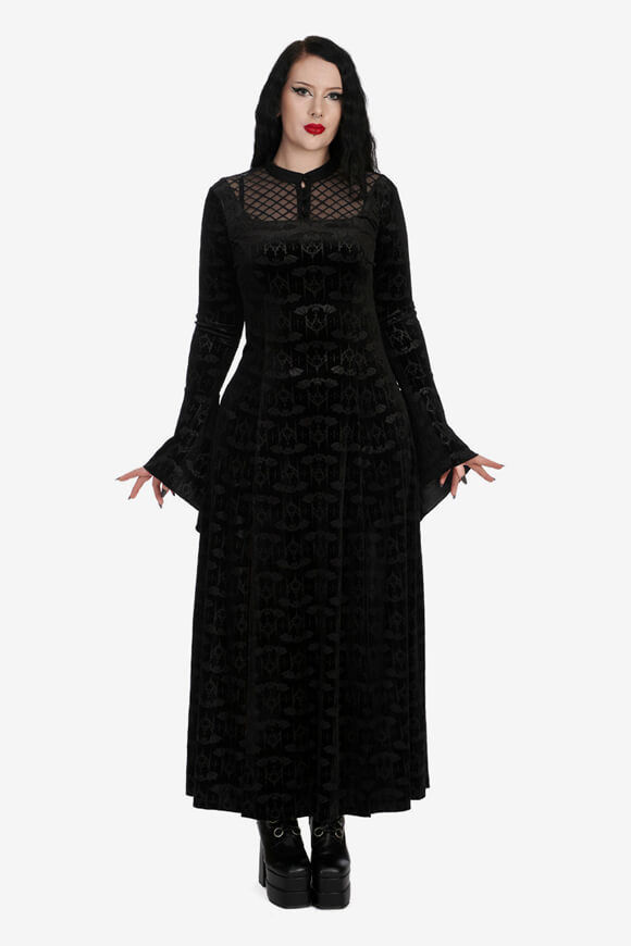 Banned Hex Gothic Bat Samt Maxikleid | Black | Damen  | L von Banned