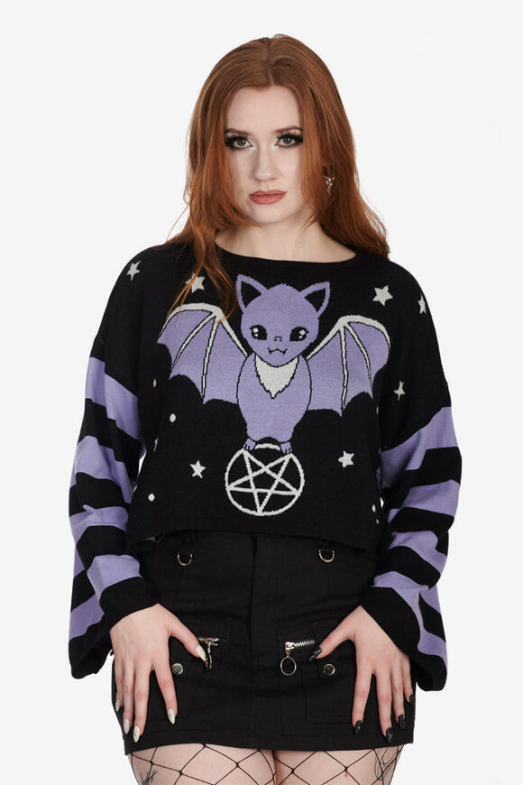 Banned Kamiko Jumper Oversize Feinstrickpullover | Black + Purple | Damen  | L