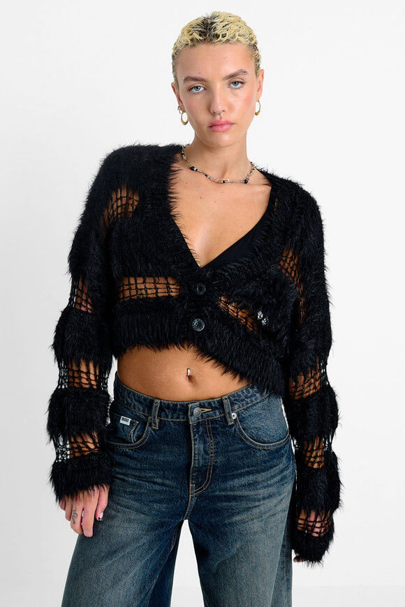 Banned Realm Hairy Crop Strickjacke | Black | Damen  | L von Banned