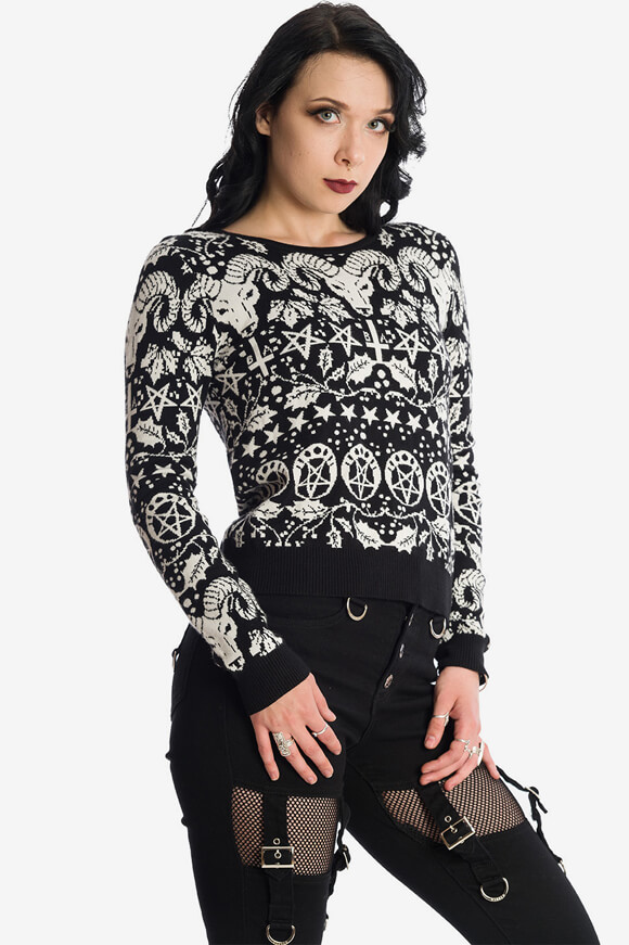 Banned Weihnachtsstrickpullover | Schwarz + Weiss | Damen  | L von Banned