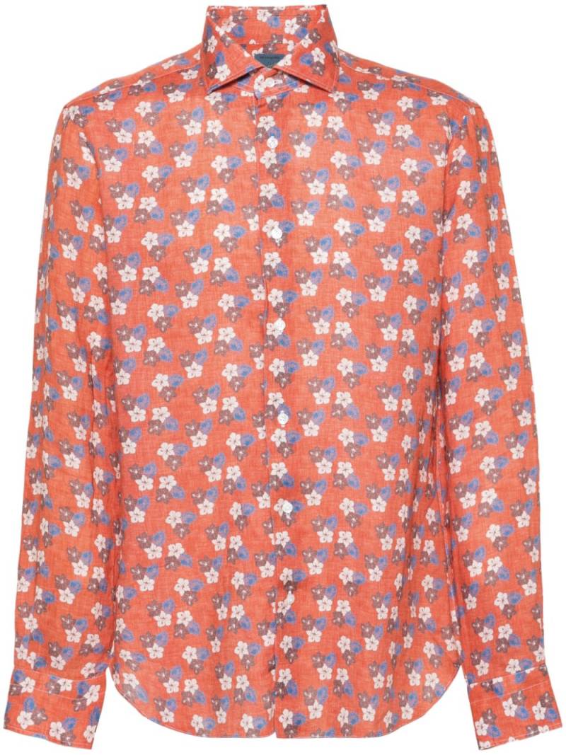 Barba floral-print linen shirt - Orange von Barba