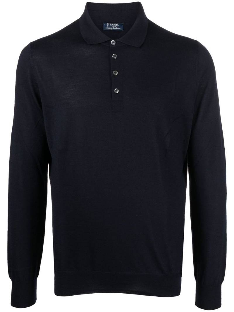 Barba long-sleeved knit polo shirt - Blue von Barba