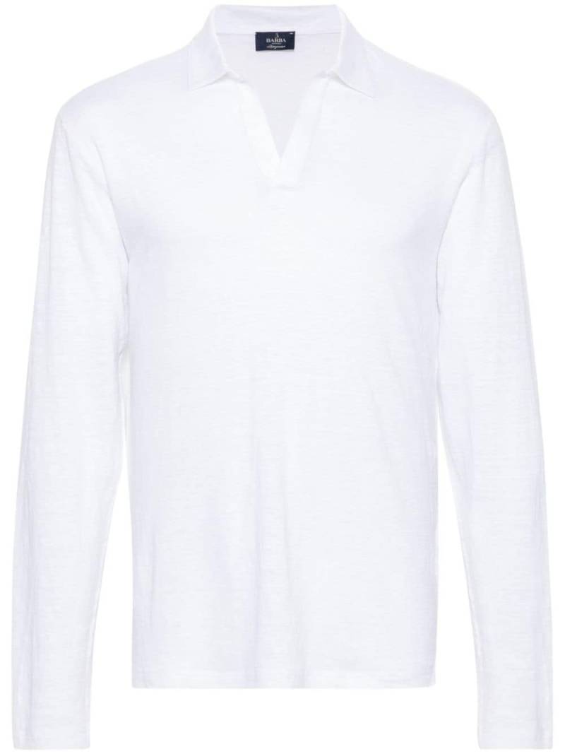 Barba long-sleeve linen polo shirt - White von Barba